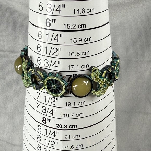 Nautical-Themed Stretch Bracelet Aged Patina Finish Tan Green Accents Distressed - Picture 13 of 16
